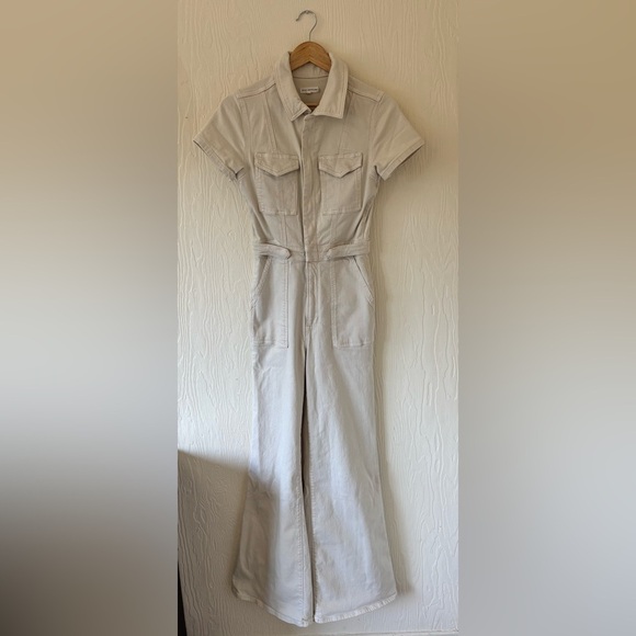 Good American Fit for Success Palazzo Cream Off White Denim Jumpsuit Boiler Suit - Picture 9 of 17